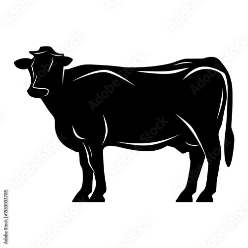A simple cow silhouette is depicted in a modern continuous line style on an isolated white background