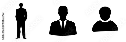 The silhouette of a business group is presented in a simple black form on a modern white background