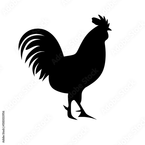 The silhouette of a modern rooster is set against a white background