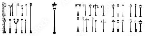 Modern illustration of a street lamp post silhouette isolated on a white background in a collection