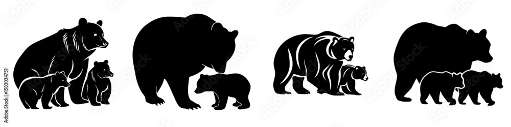 Fototapeta premium The term mama bear family black animal silhouette modern illustration isolated on white background