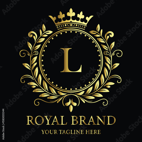 Elegant golden royal brand logo design with letter L and crown for premium identity and luxury style

