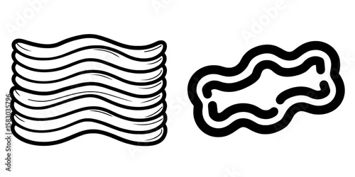 A modern design is showcased in this image, which is a clipart illustration of a bacon silhouette, or a bacon strip or slice, distinguished by its wavy edges