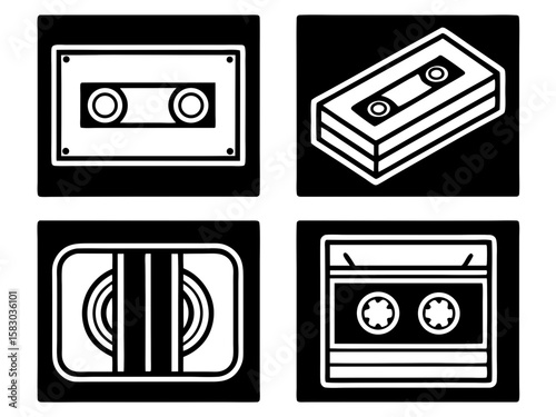 Collection of vintage audio and video cassette tape icons