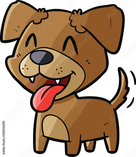 Cartoon dog smiles with tongue out, wagging tail. Happy puppy, funny, playful, animated animal.