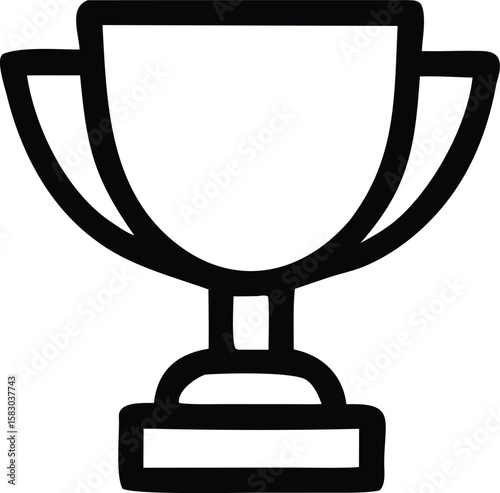 A simple hand drawn black outline of a trophy cup with two handles on a pedestal against a white background representing achievement and victory