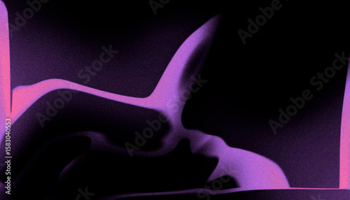Abstract purple black grainy texture background design with glowing color gradient shape on dark noise texture backdrop, for banner header cover poster design, copy space