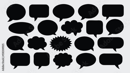 Variety of Black Speech Bubbles in Different Shapes, Includes Round, Square and Spikey Style