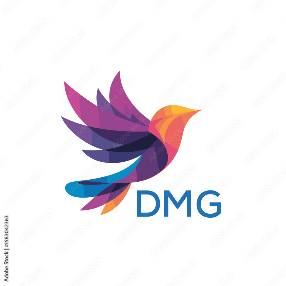 Fototapeta premium DMG “Colorful Abstract Bird Logo Design – DMG Later Logo, Modern Geometric Vector Illustration” 