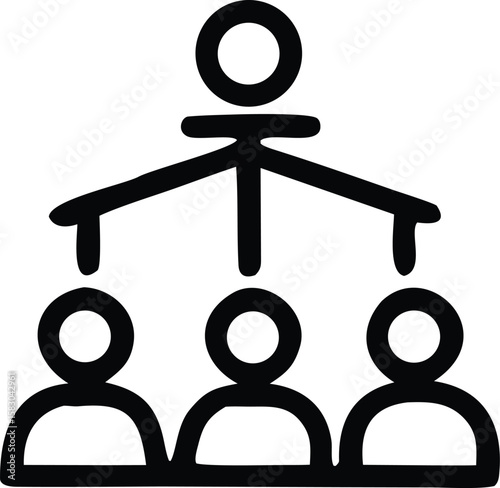 Simple black and white icon representing a hierarchical organizational structure with a leader and three subordinates