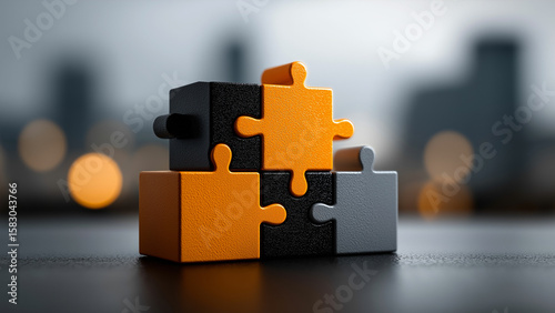 3d render of a puzzle connection with teamwork stategy