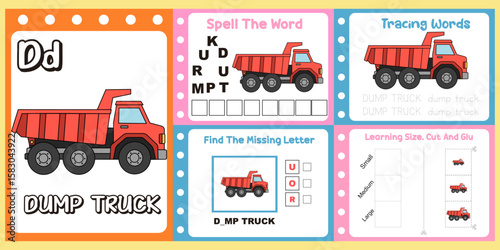 worksheets pack for kids a dump truck vector. design dump truck illustration