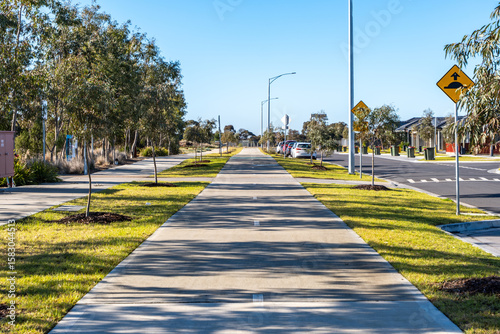 Photography Wide pedestrian and bike path in a new residential estate in Wyndham Vale, Melbourne, Australia