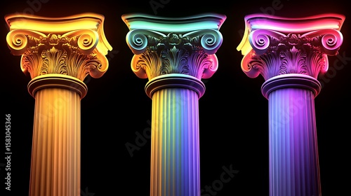Four vibrant columns, glowing in color