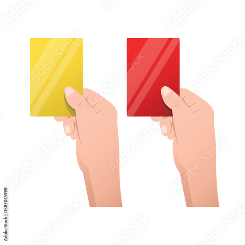Referee Hand Holding Yellow and Red Card Vector Illustration
