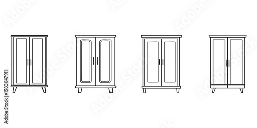 Wardrobe Design Variations Set. Modern Furniture Styles Collection. Isolated Vector Illustration