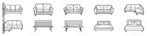 Furniture Design Set. Home And Outdoor Seating Collection. Isolated Vector Illustration