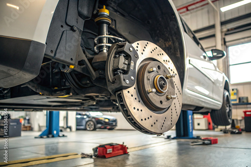 a close-up view of a car brake assembly