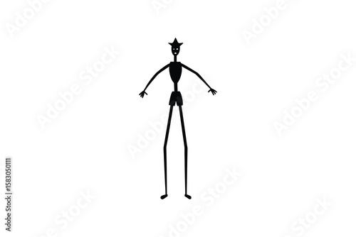 Abstract Stick Figure with Star Hat Standing Tall on a White Background silhouette black stick figure star hat The style emphasizes the