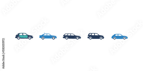 Vector Illustration of Different Car Types This graphic displays various car silhouettes, including a sedan, a hatchback, and a station wagon, in a simple, easily customizable vector format.