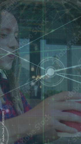 Wallpaper Mural Animation of network of connections with globe and data over caucasian man using smartphone Torontodigital.ca