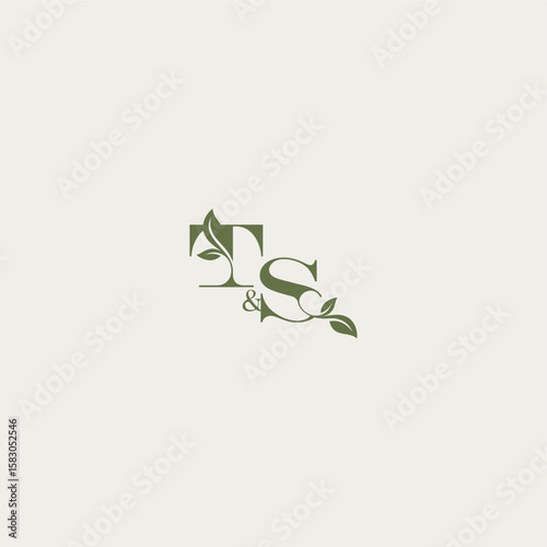 bold initial concept luxury wedding monogram design TS organic leaf logo letter