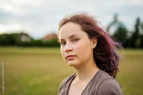 Portrait of a teen girl. Youth gen z style concept, copy space