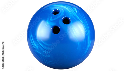 3d blue swirl texture shiny ten pin bowling ball isolated on transparent background, realistic lighting, high detail
