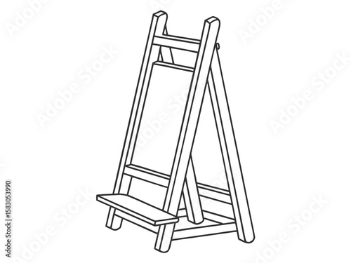 Wooden a frame easel with a blank board for art or display isolated on white background