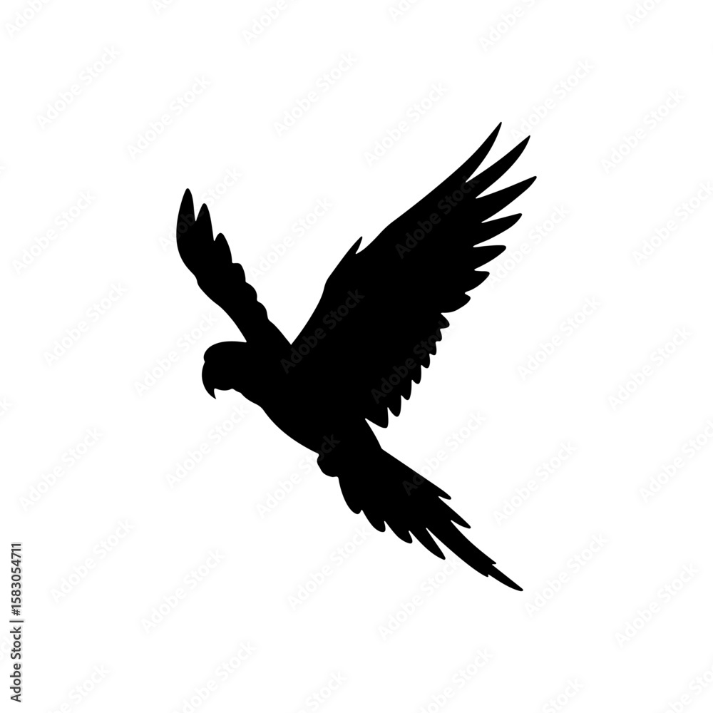 Obraz premium Pet flying parrot silhouette vector flat illustration design. 