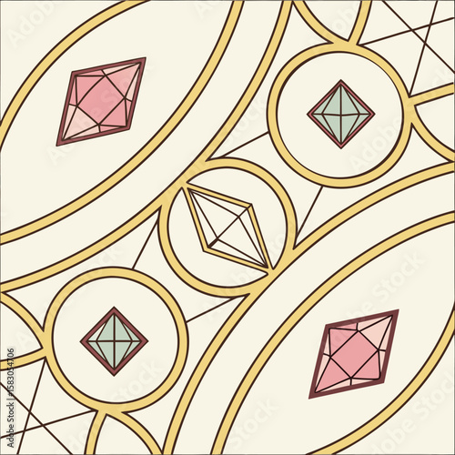 Elegant geometric pattern with translucent gemstone elements suitable for various design projects on white background.