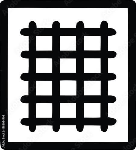 Simple black grid pattern with rounded corners inside a square border representing a basic structure or enclosure