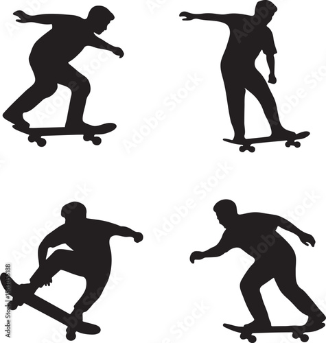 Skateboarder silhouette set, skateboarder performing tricks and jumps, skateboarder collection silhouette logo vector illustration