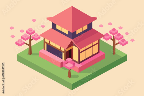 Isometric vector illustration of a residential building with surrounding architecture, perfect for real estate and city planning designs