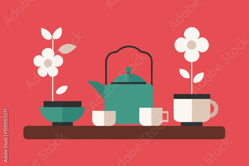 Vector illustration of cafe hot drink cup and teapot design