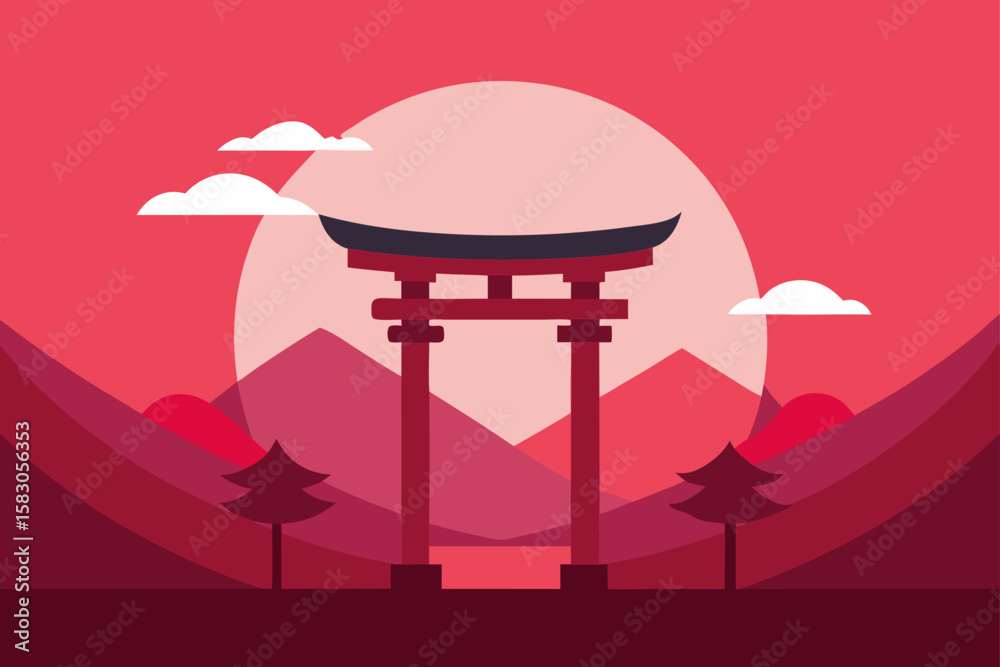 Vector illustration of a Japanese pagoda design symbol set Vector illustration of a Japanese pagoda design symbol set