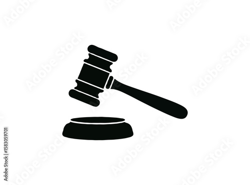 Black silhouette of a judge s gavel on a sound block isolated on transparent background