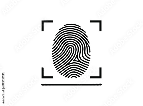 Black fingerprint silhouette scanned within a digital frame isolated on transparent background silhouette
