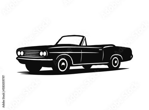 Classic american convertible car silhouette isolated on transparent background