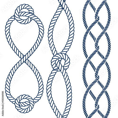 Nautical ropes with knots and braided designs perfect for various marine and design projects