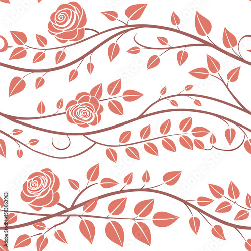 Seamless vector floral pattern with rose flowers and leaves in a terracotta color scheme