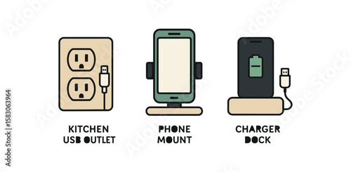 Kitchen usb outlet phone mount charger dock illustration