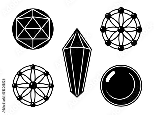Collection of geometric and crystal symbols for spiritual and esoteric designs