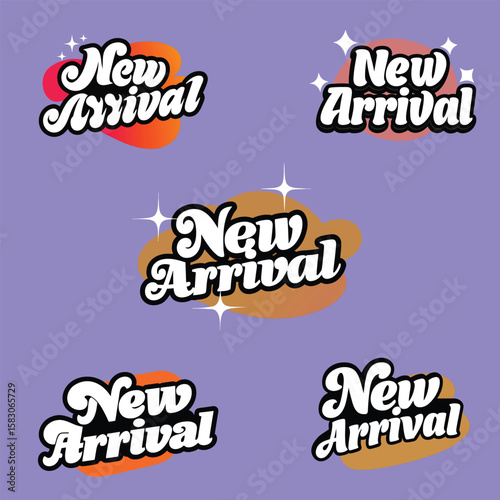 New Arrival Sticker Set – Bold Typography with Colorful Backgrounds