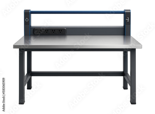 Workbench with a built-in power strip and cable management system for an electronics assembly plant