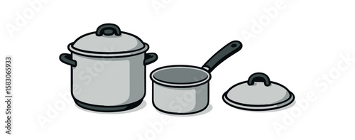 Stainless steel cookware set with lids and saucepan