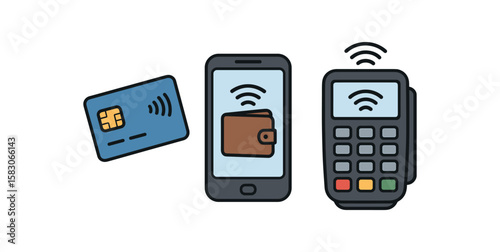 Nfc mobile payment concept with credit card, smartphone, and payment terminal