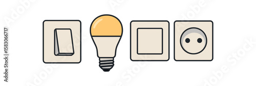 Electric light switch and bulb with socket illustration
