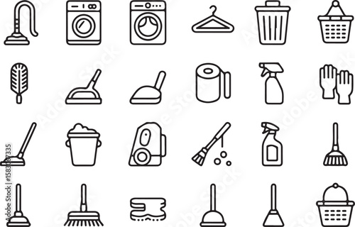 Cleaning Tools and Appliances Icons set of a vacuum cleaner