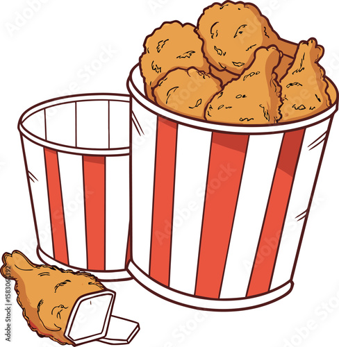 Sweet popcorn and soda with fast food fries in a movie cinema snack box illustration